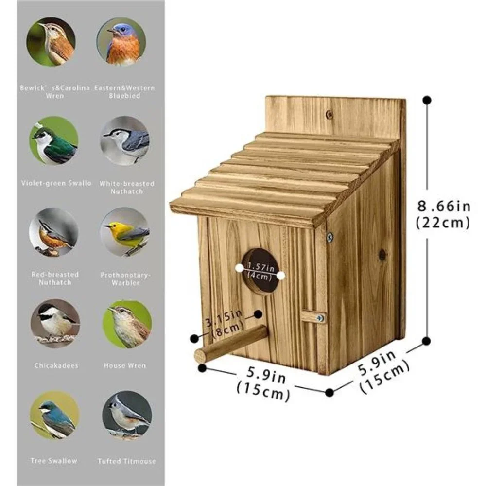 Wood Bird Houses for Outside with Pole Wooden Bird House for Finch Bluebird